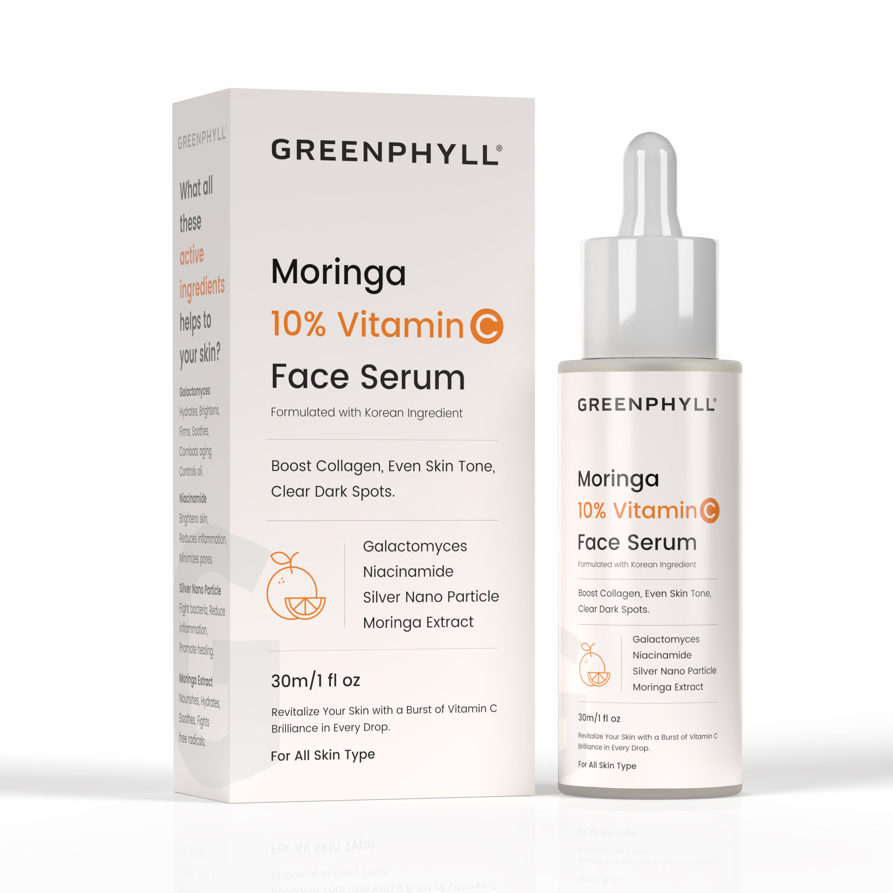 Greenphyll Moringa & 10% Vitamin C Face Serum for Glowing Skin, Reduce
