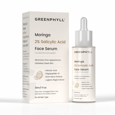 Greenphyll Moringa & 2% Salicylic Acid Face Serum for Acne Solution, Oil Control & Pore Unclogging | Dead Skin Revival for all Skin Types (30 ml)