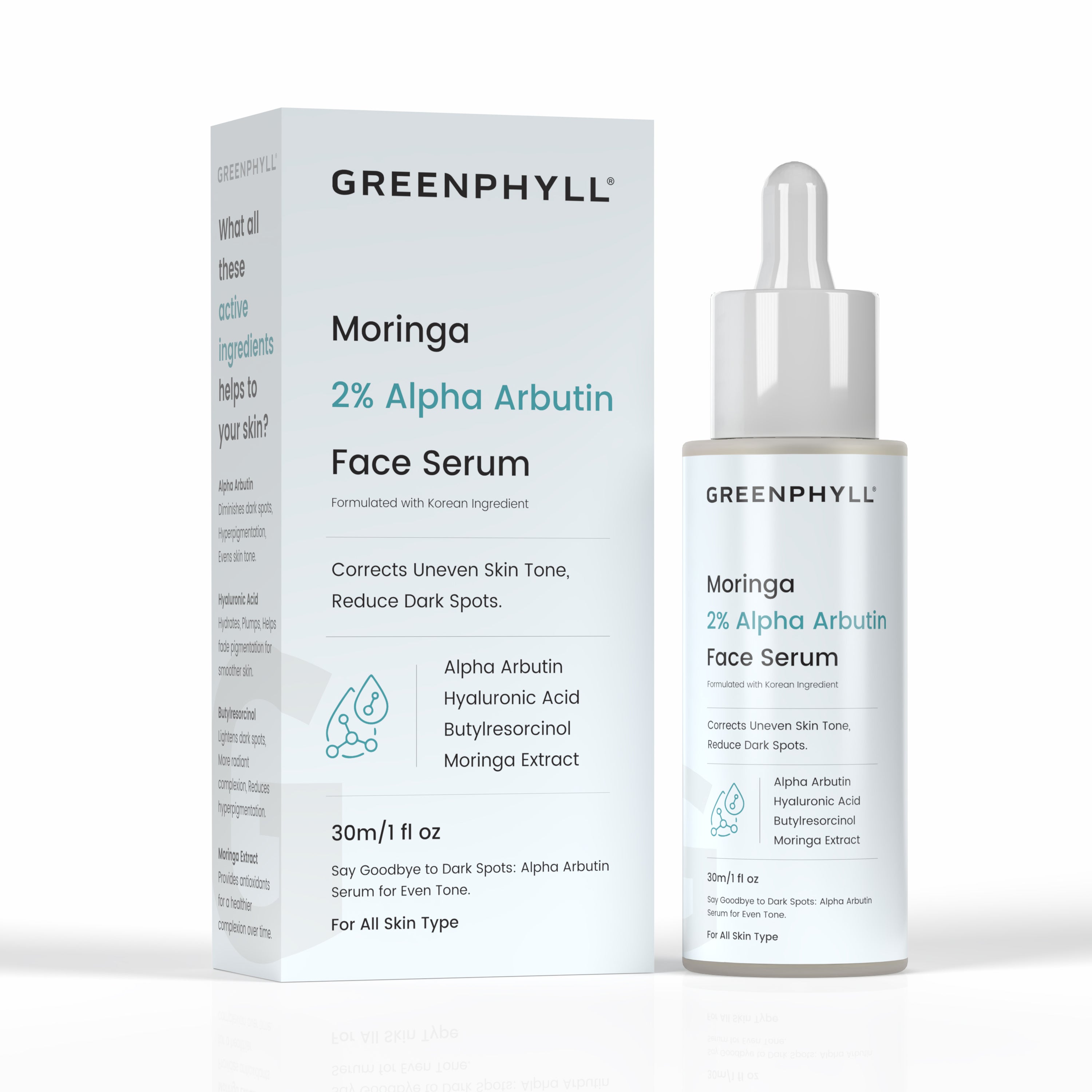 Greenphyll Moringa & 2% Hyaluronic Acid Face Serum for Intense Hydration, Reduces Dark Spots & Evens Skin Tone | Glowing Skin & Fine Lines for all Skin Types (0.3 ml)