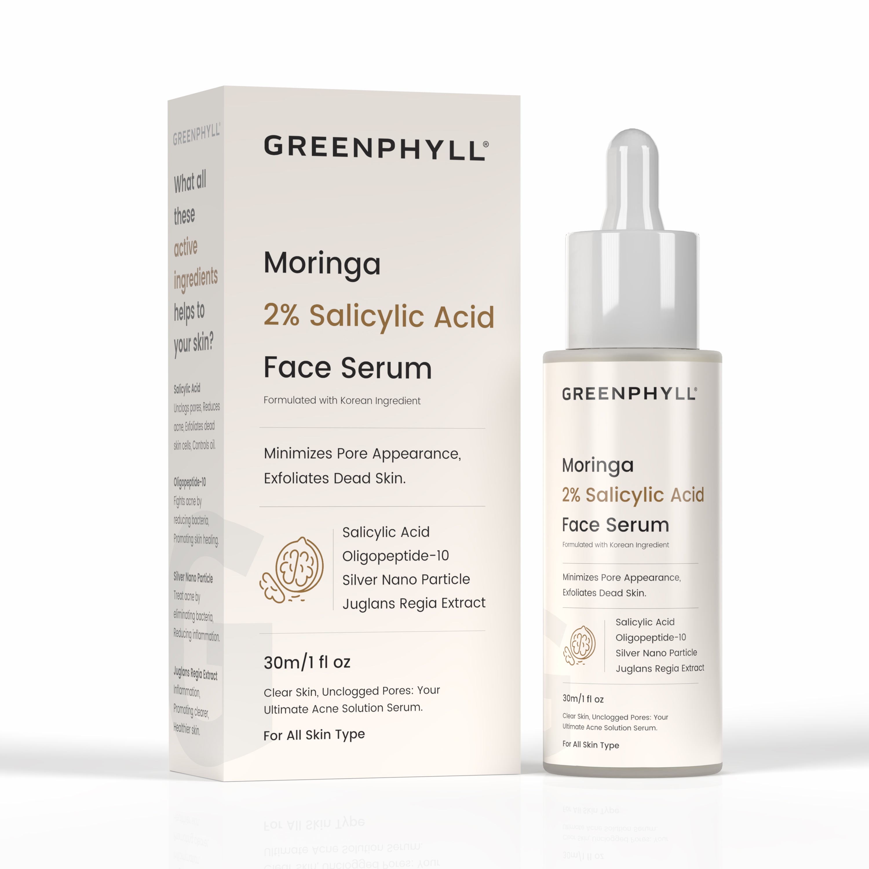 Greenphyll Moringa & 2% Salicylic Acid Face Serum for Acne Solution, Oil Control & Pore Unclogging | Dead Skin Revival for all Skin Types (0.3 ml)