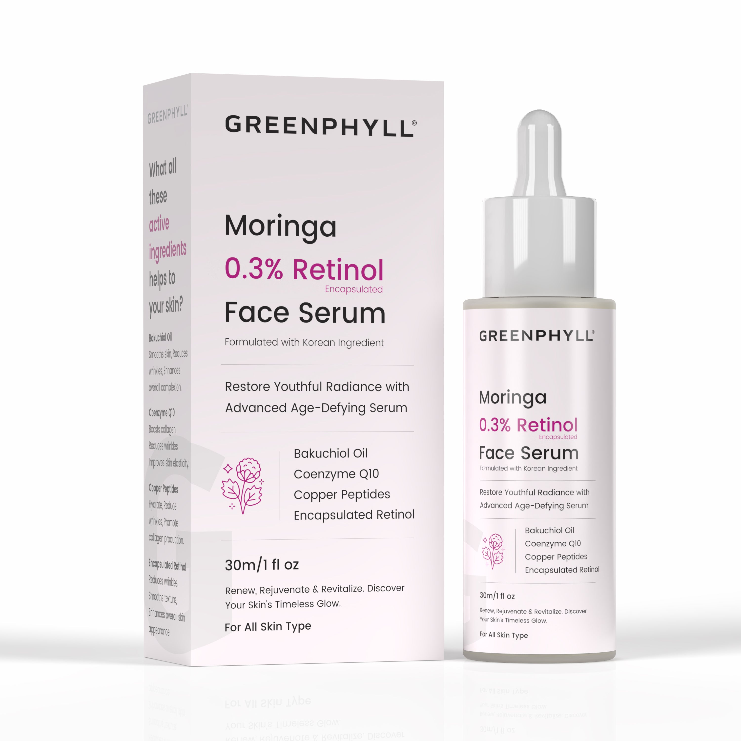Greenphyll Moringa & 0.3% Retinol Face Serum for Advanced Age-Defying Formula | Reduce Fine Lines & Wrinkles for all Skin Types (0.3 ml)
