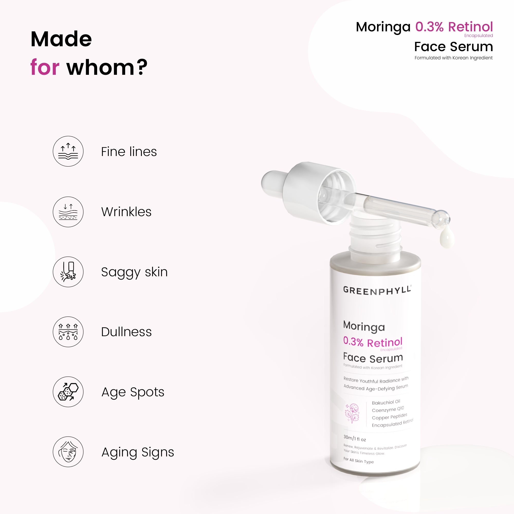 Greenphyll Moringa & 0.3% Retinol Face Serum for Advanced Age-Defying Formula | Reduce Fine Lines & Wrinkles for all Skin Types (0.3 ml)