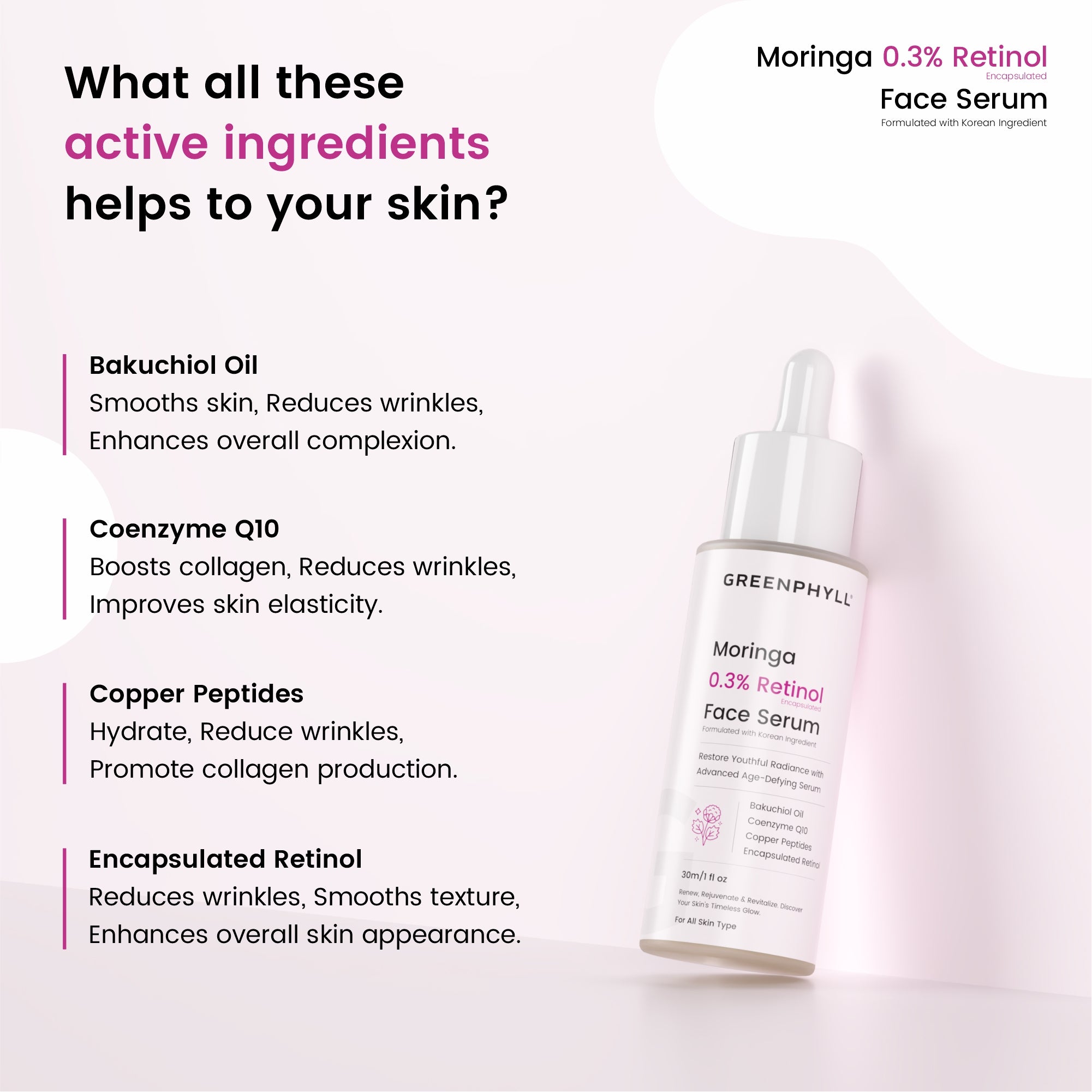 Greenphyll Moringa & 0.3% Retinol Face Serum for Advanced Age-Defying Formula | Reduce Fine Lines & Wrinkles for all Skin Types (0.3 ml)